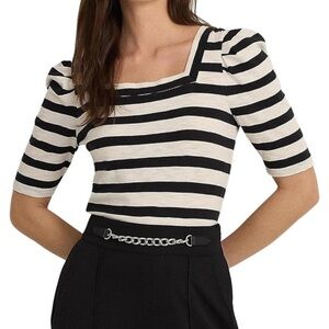 Lauren Ralph Lauren Shirt black & white Striped Cotton  Puff-Sleeve NWT Size PS